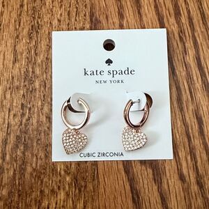 Kate Spade Yours Truly Rose Gold Pave Heart Drop Earrings New with Tags